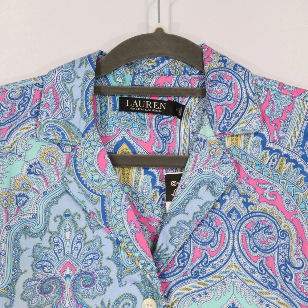 Lauren Ralph Lauren Pajama Set Women XS Blue Paisley Gift Boho Holiday $74 NWT